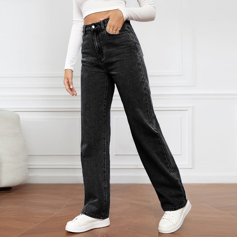 Jean délavé taille haute pour femme, pantalon en Denim polyvalent, jambe droite, Style décontracté