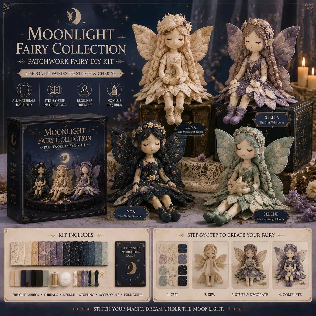 đ§ââïž 50% DE RĂDUCTION â Kit DIY de patchwork fĂ©erique â 4 fĂ©es uniques â adaptĂ© aux dĂ©butants â cadeau parfait â Achetez 2, livraison gratuite