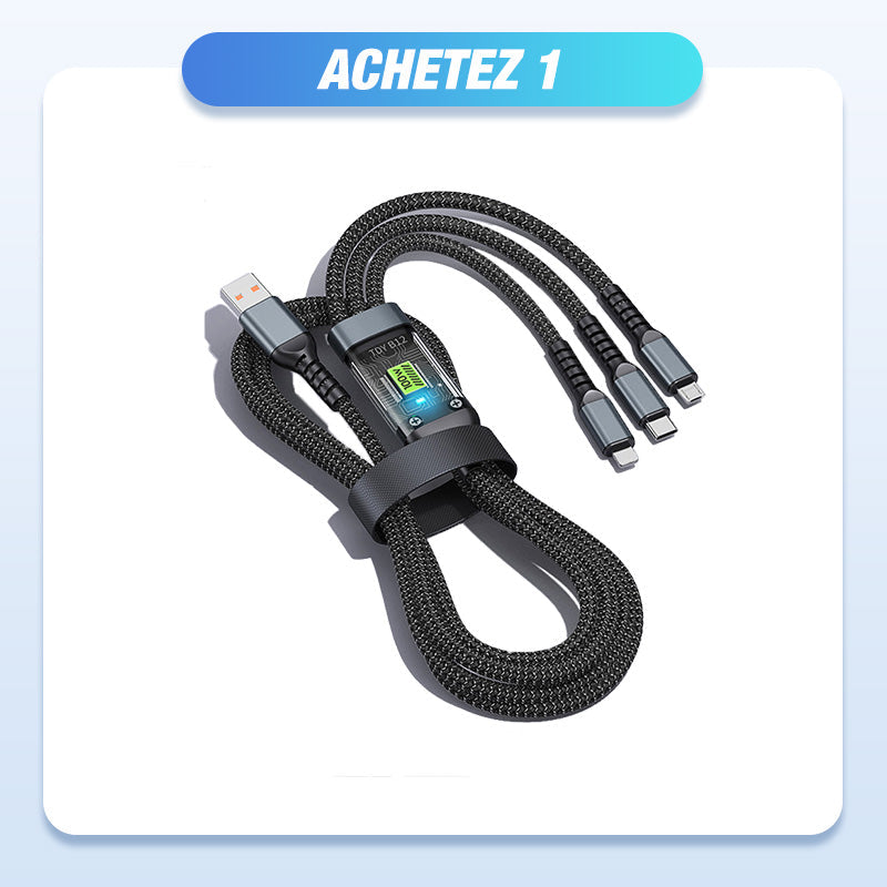 🔥2025 Ventes Chaudes🔥Chargement super rapide 100w, câble de données transparent 3-en-1