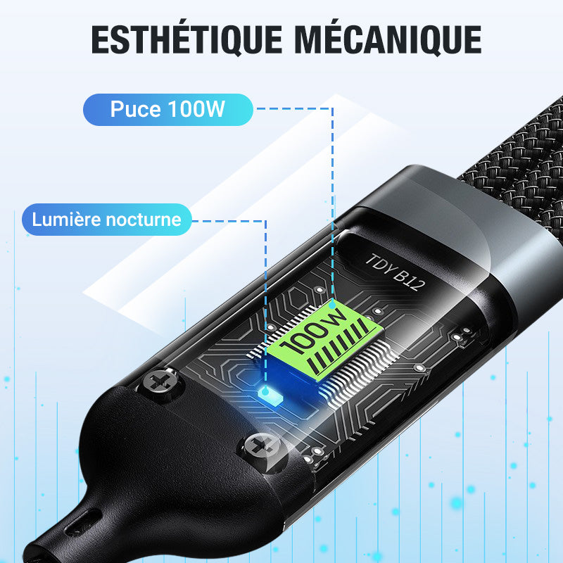 🔥2025 Ventes Chaudes🔥Chargement super rapide 100w, câble de données transparent 3-en-1