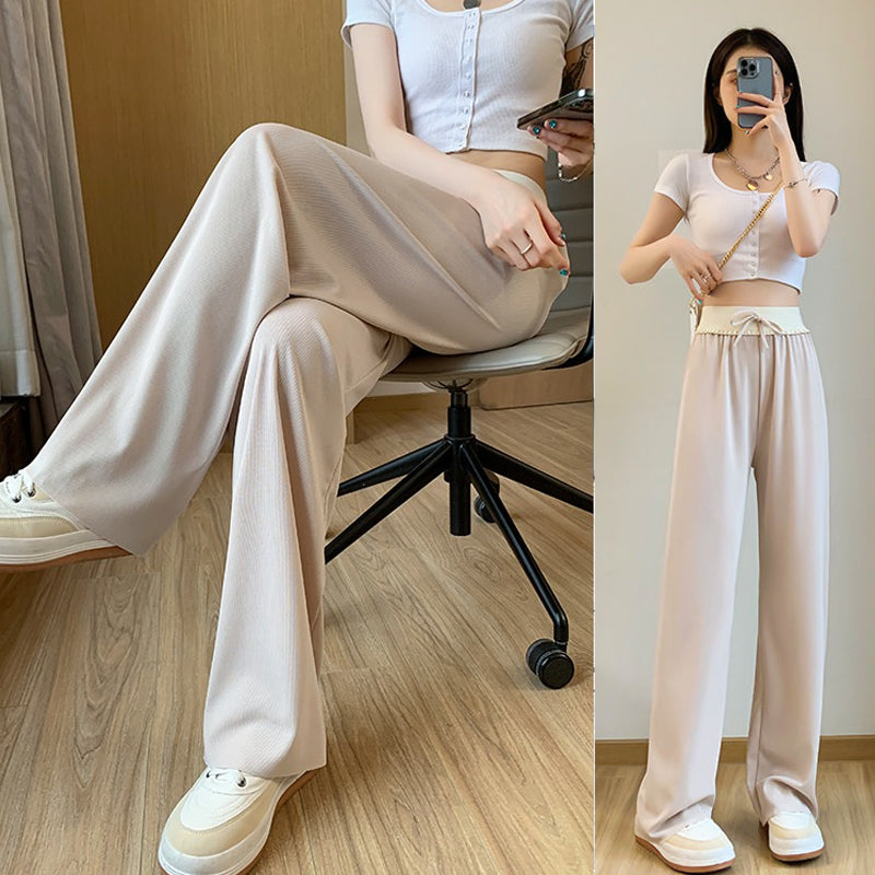 Pantalon à Taille Élastique et Jambes Larges pour Femme