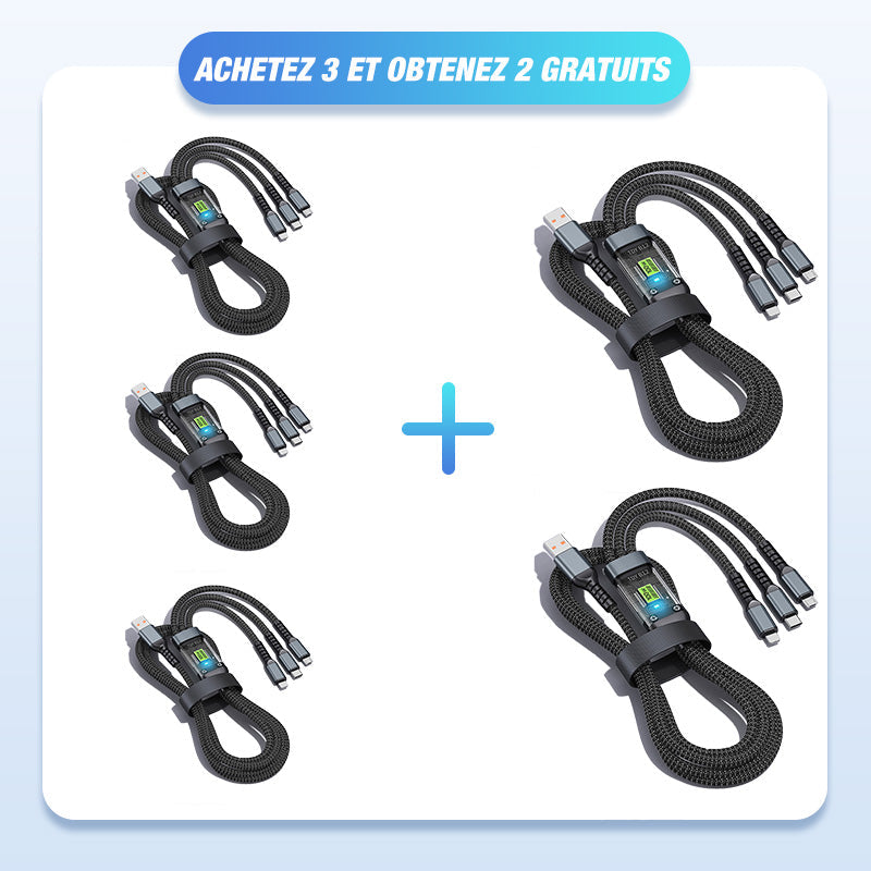 🔥2025 Ventes Chaudes🔥Chargement super rapide 100w, câble de données transparent 3-en-1