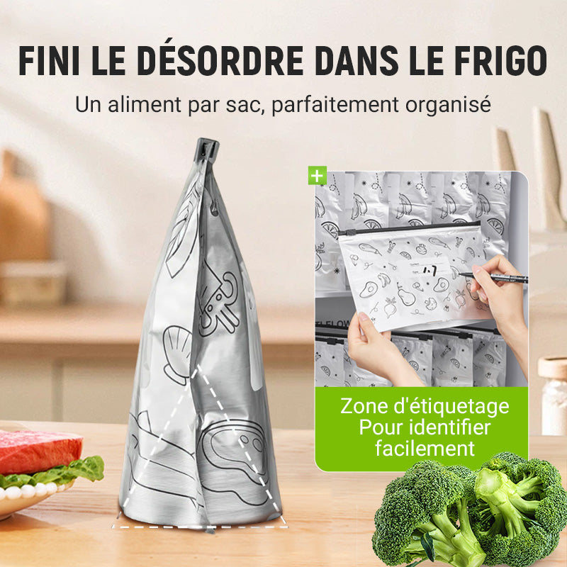 🥢Sac de Conservation en Aluminium Reutilisable et Fermable🌍Parfait pour Stocker et Protéger Vos Aliments!🌿