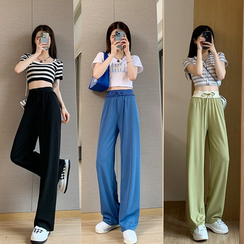 Pantalon à Taille Élastique et Jambes Larges pour Femme
