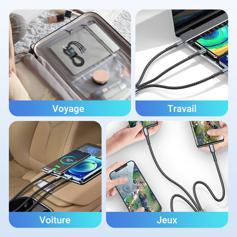 🔥2025 Ventes Chaudes🔥Chargement super rapide 100w, câble de données transparent 3-en-1