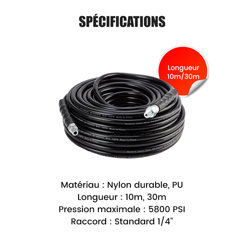 💦50% DE RÉDUCTION ! 🚿 Kit de Nettoyage Haute Pression 5800 PSI pour Égouts - Buse Rotative et Flexible Renforcé pour Déboucher les Canalisations 🛠️✨
