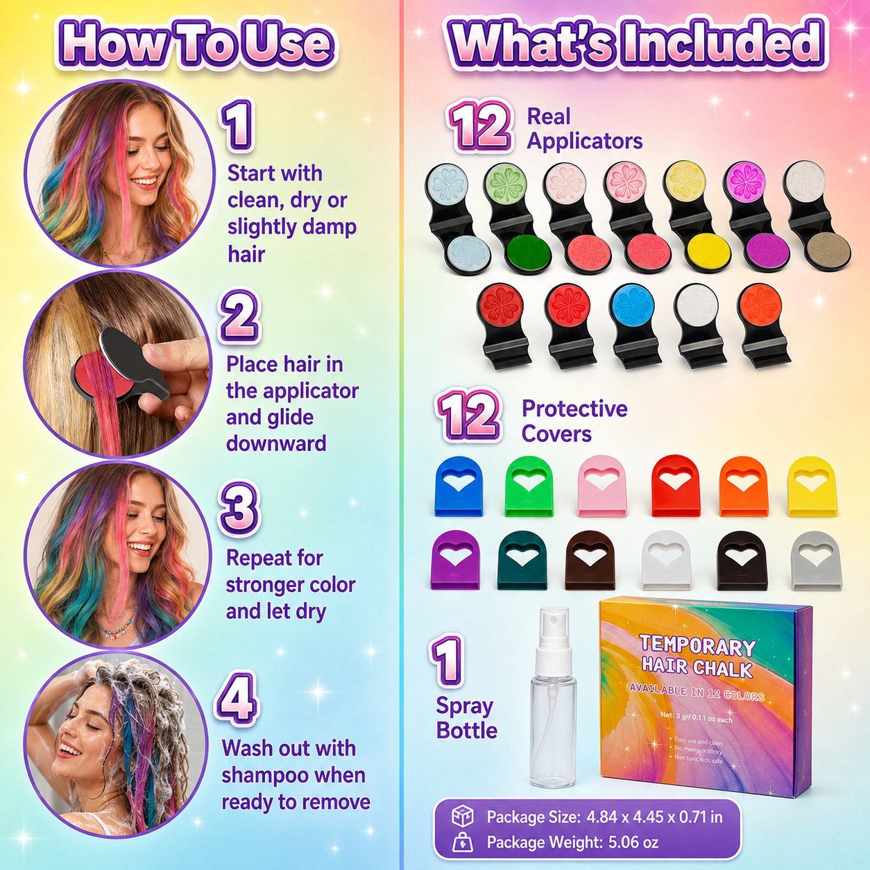 🎨 50% DE RÉDUCTION! ⚡ Kit craies capillaires – 12 couleurs, lavable & facile – Idéal pour fêtes ✨