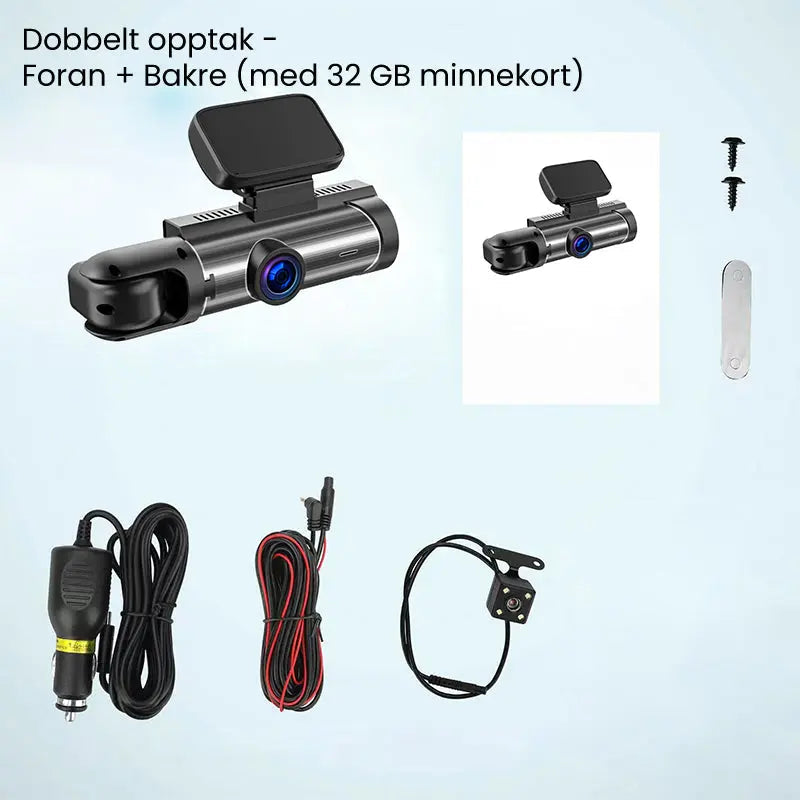 Caméra embarquée avec angle de vue large de 170° et double lentille 1080p