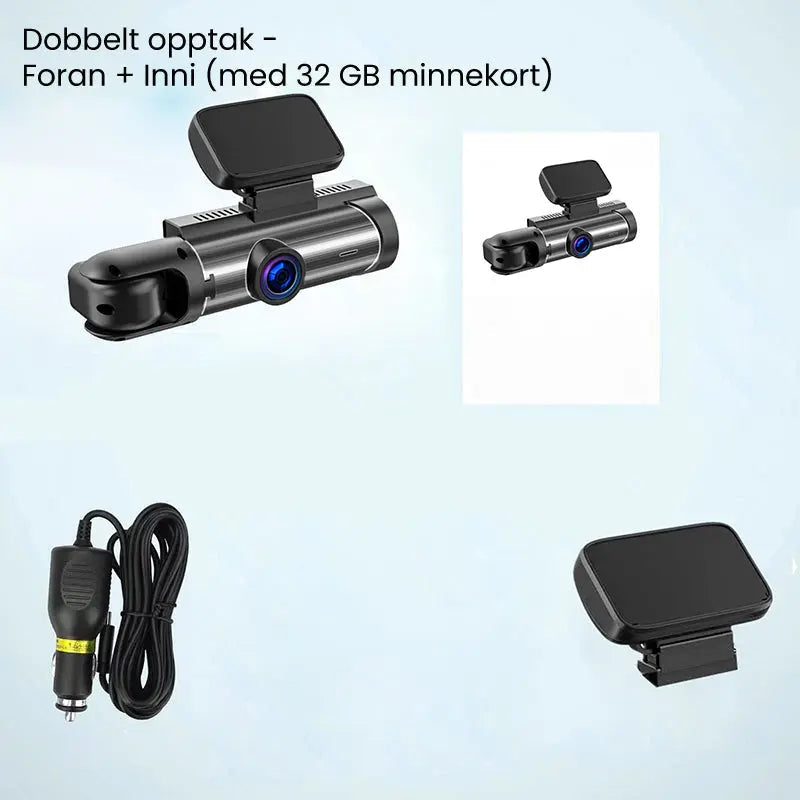 Caméra embarquée avec angle de vue large de 170° et double lentille 1080p