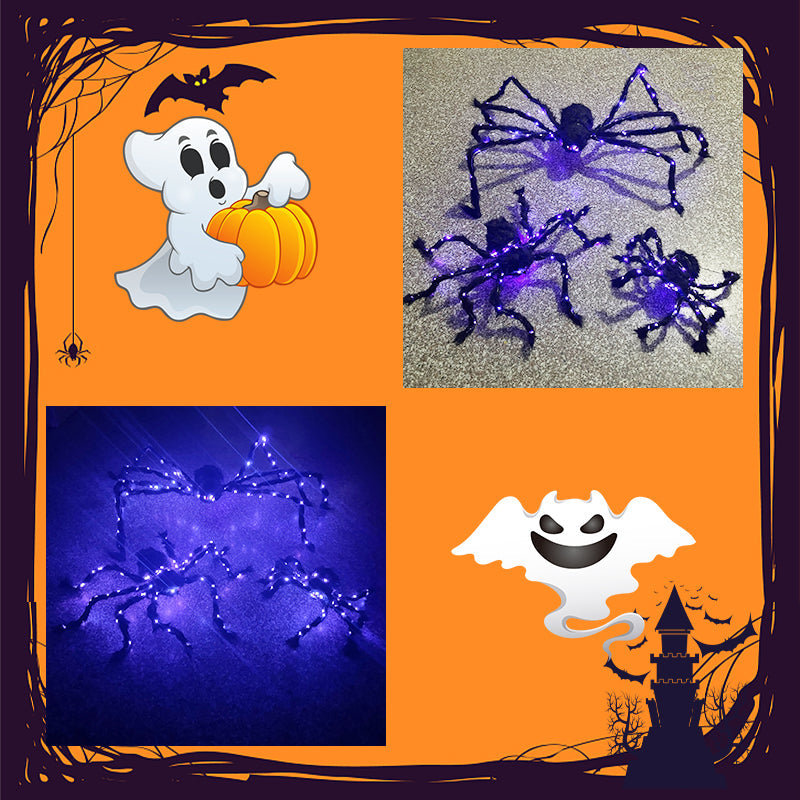Décoration Araignée Noire d'Halloween avec Lumière