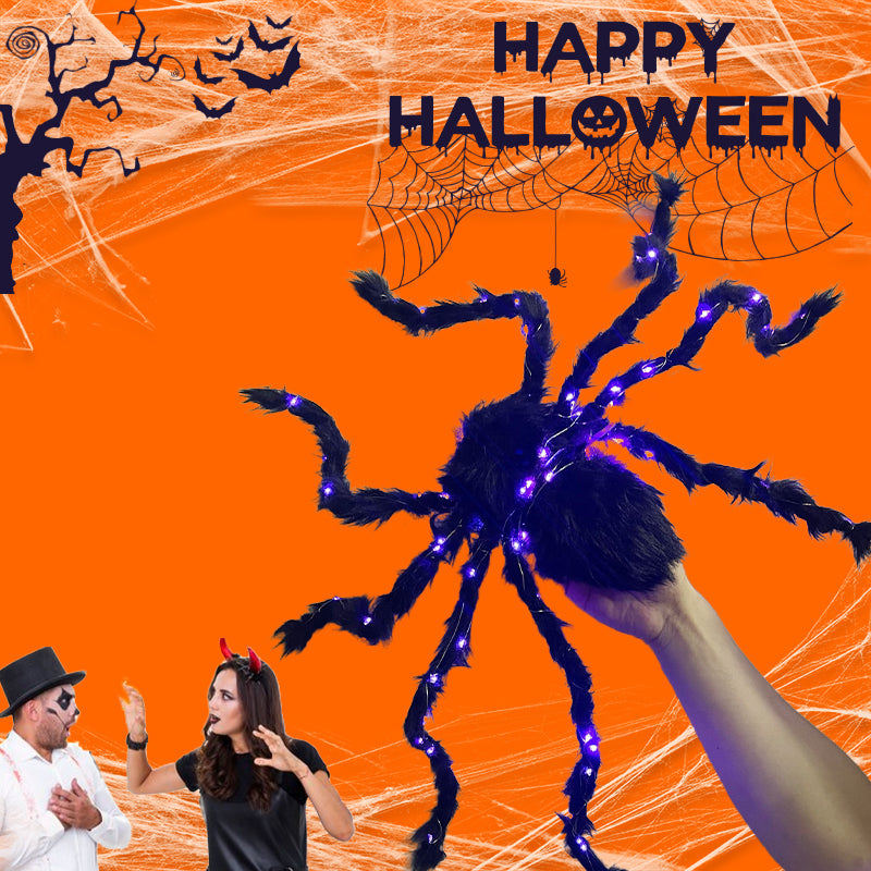 Décoration Araignée Noire d'Halloween avec Lumière