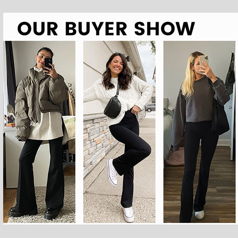 Pantalon évasé taille haute pour femmes, très extensible