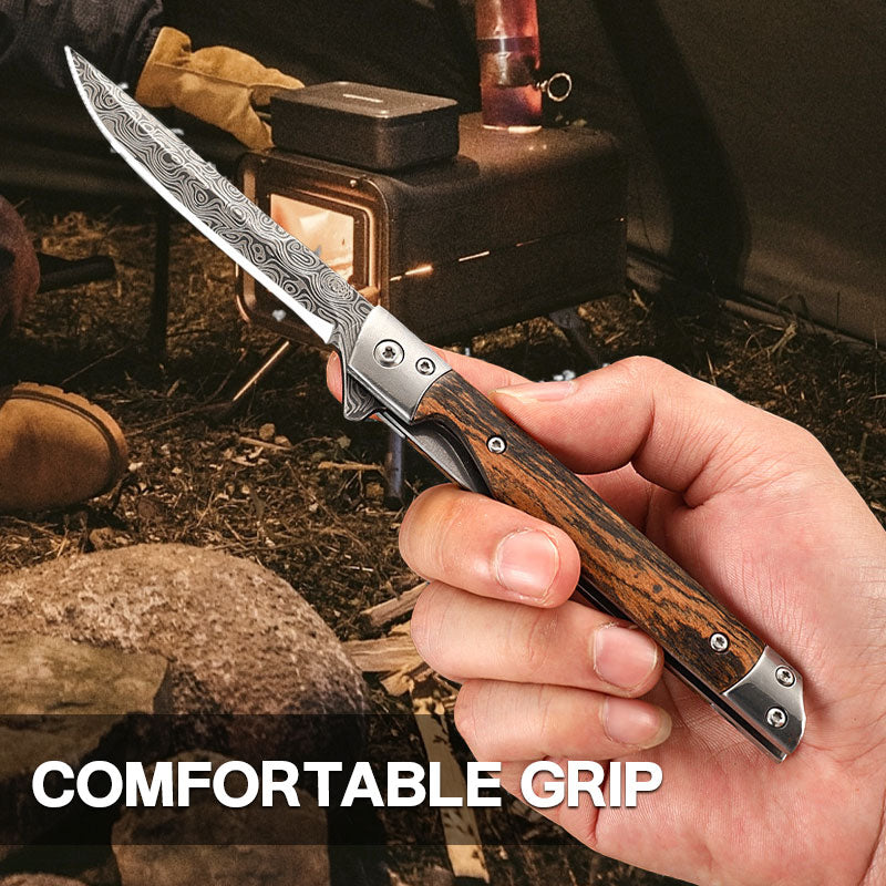 🔥🗡️Couteau pliant avec manche en bois pour le travail, la randonnée et le camping⛺