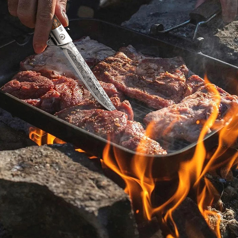 🔥🗡️Couteau pliant avec manche en bois pour le travail, la randonnée et le camping⛺