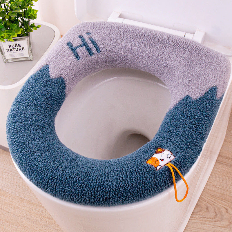 Housse de Siège de Toilette Tricotée Douce, Chaude, Universelle et Lavable avec Poignée