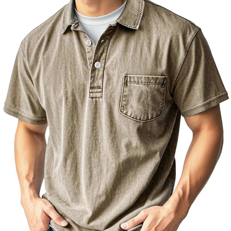 Chemise Rétro Boutonnée Décontractée avec Col à Revers, Poche Avant et Manches Courtes pour Hommes