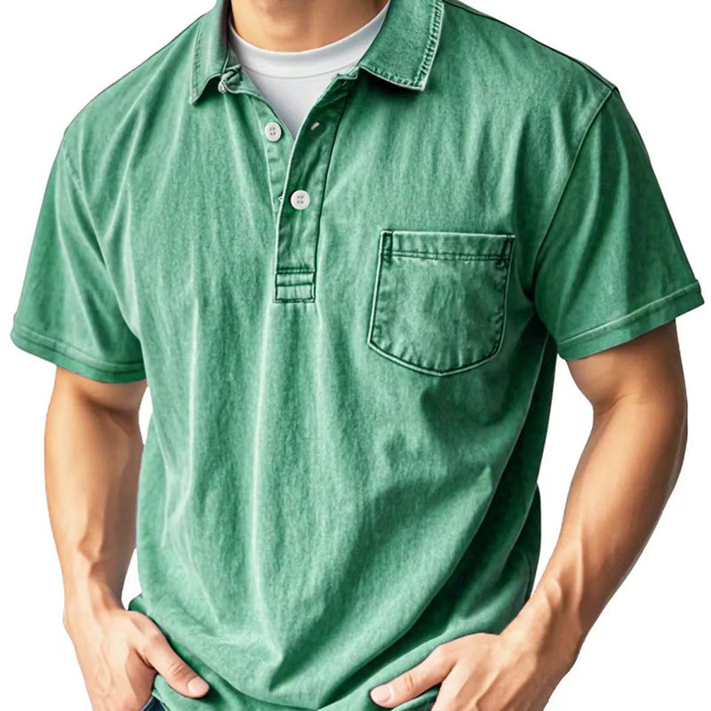 Chemise Rétro Boutonnée Décontractée avec Col à Revers, Poche Avant et Manches Courtes pour Hommes