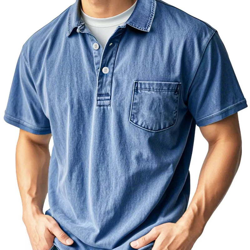 Chemise Rétro Boutonnée Décontractée avec Col à Revers, Poche Avant et Manches Courtes pour Hommes