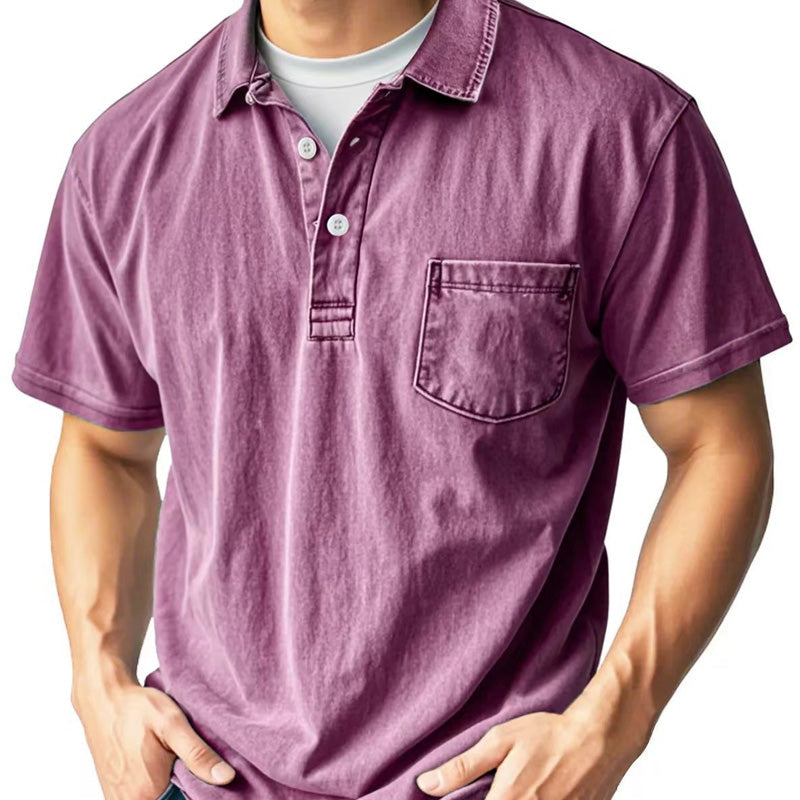 Chemise Rétro Boutonnée Décontractée avec Col à Revers, Poche Avant et Manches Courtes pour Hommes