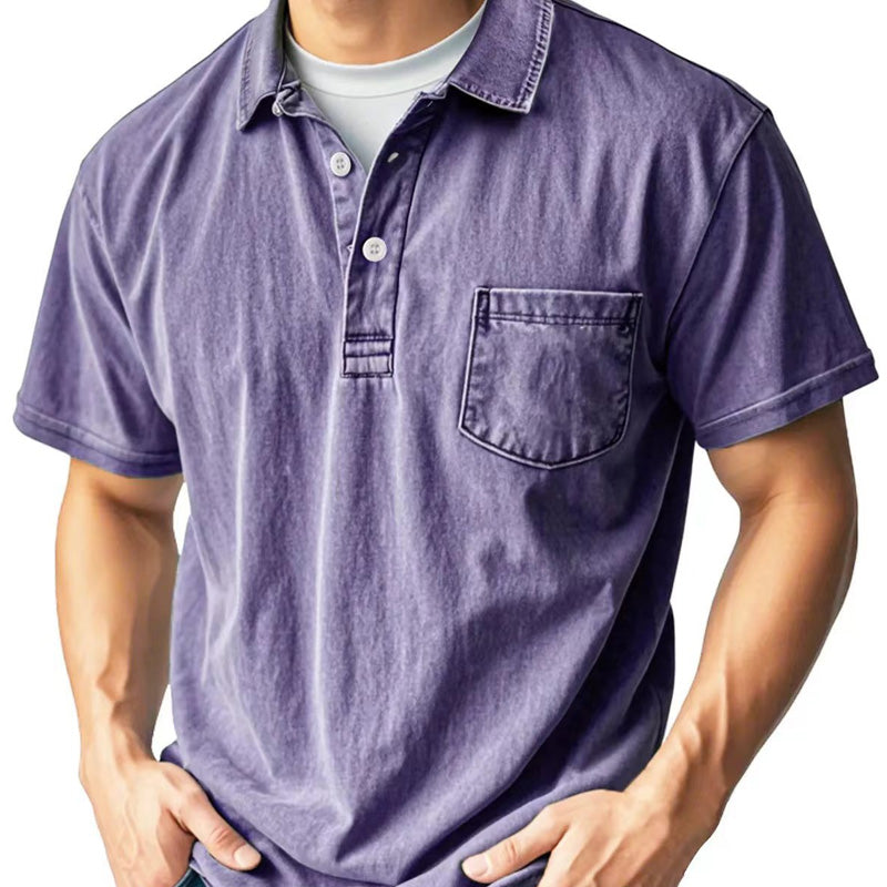 Chemise Rétro Boutonnée Décontractée avec Col à Revers, Poche Avant et Manches Courtes pour Hommes