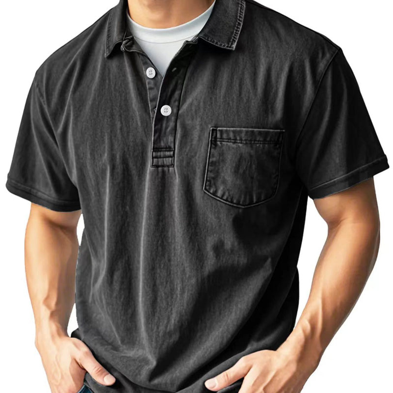 Chemise Rétro Boutonnée Décontractée avec Col à Revers, Poche Avant et Manches Courtes pour Hommes