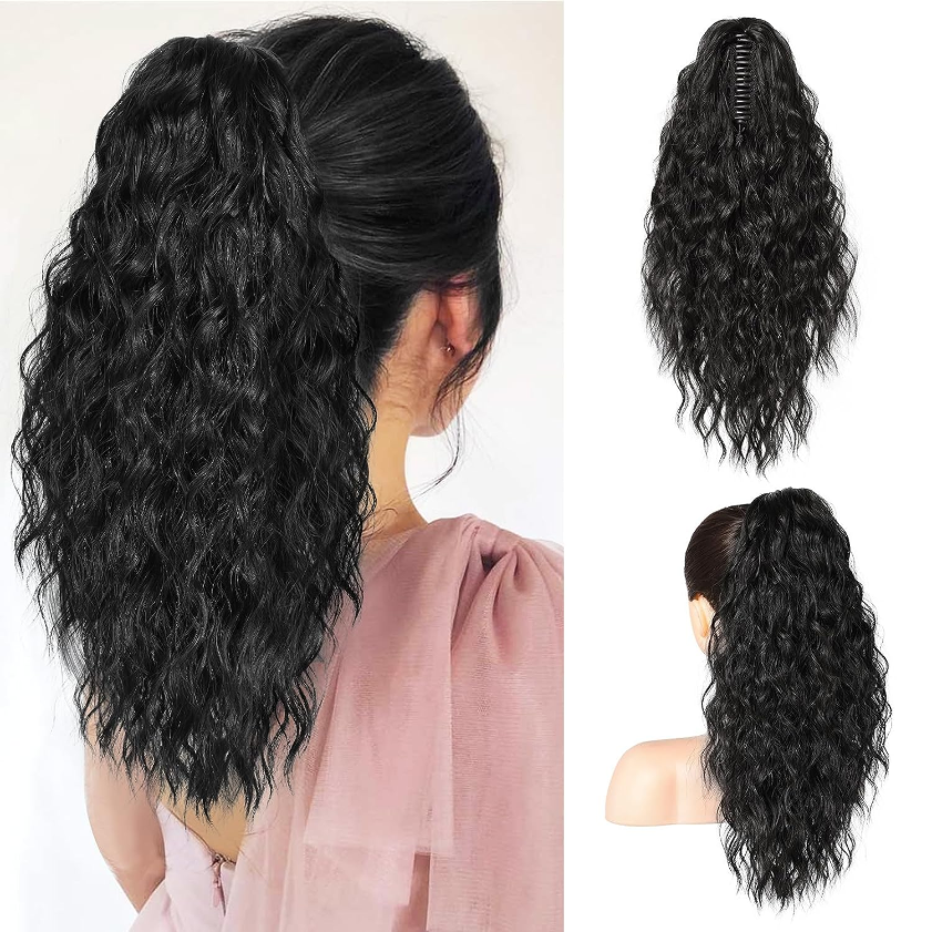 ⏳Réduction limitée de 50%🎁18 Inch Curly Wavy Frizzy Hair Extension with Ponytail