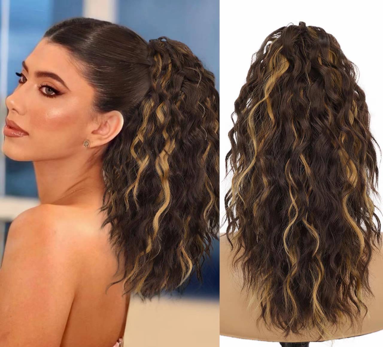⏳Réduction limitée de 50%🎁18 Inch Curly Wavy Frizzy Hair Extension with Ponytail