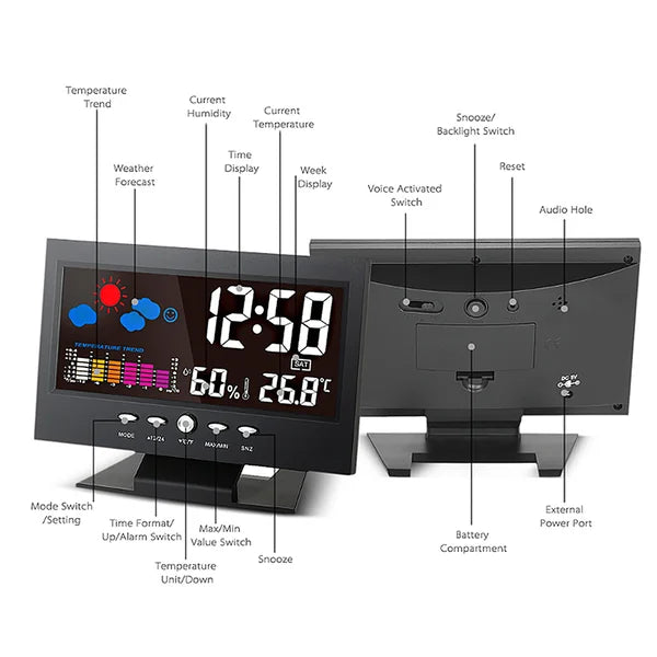 ✨⏰ Promotion du dernier jour 50% 🔥 Moniteur numérique de température et d'humidité à LED prévisions météo compteur à LED réveil