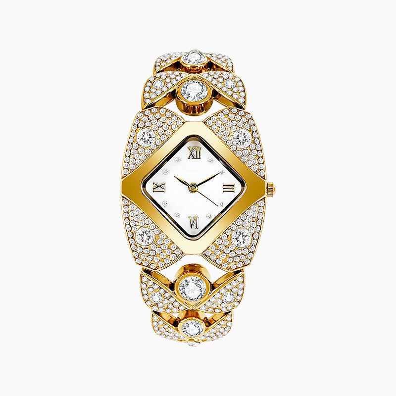 Retro Quartz Watch with Sparkling Rhinestones