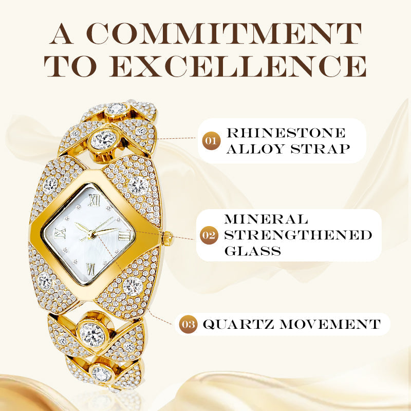 Retro Quartz Watch with Sparkling Rhinestones