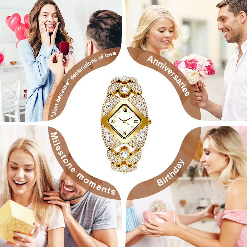 Retro Quartz Watch with Sparkling Rhinestones