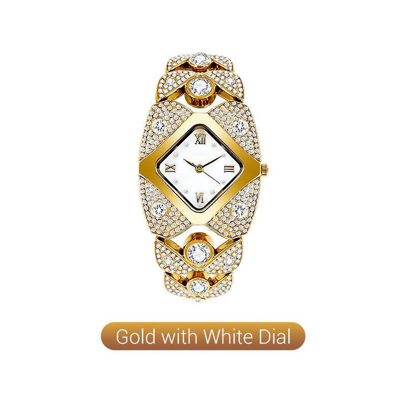 Retro Quartz Watch with Sparkling Rhinestones