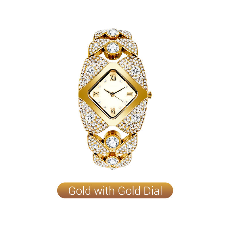 Retro Quartz Watch with Sparkling Rhinestones