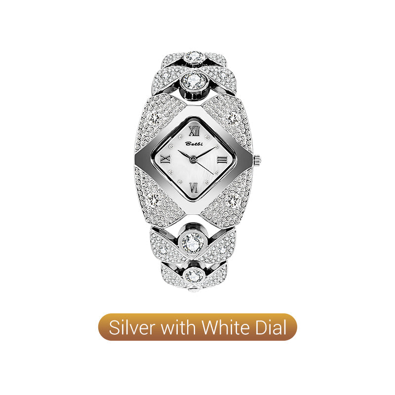 Retro Quartz Watch with Sparkling Rhinestones