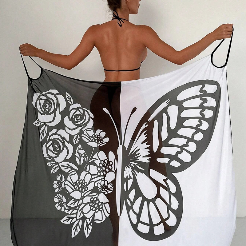 Cache-maillot de bain imprimé papillon pour femme