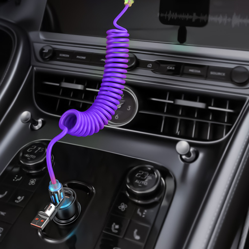 Câble de chargement de voiture rétractable compact 4 en 1