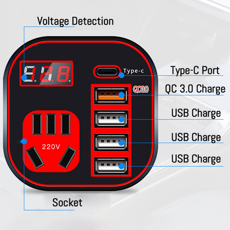 🚗⚡ Chargeur onduleur de voiture multifonction QC – Puissant & polyvalent 🔥 -50 % pour une durée limitée !