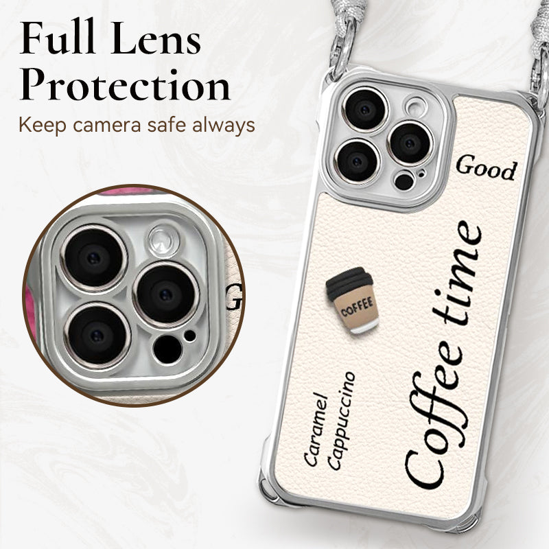 Coque de Téléphone Adorable avec Poupée 3D Café et Lanière