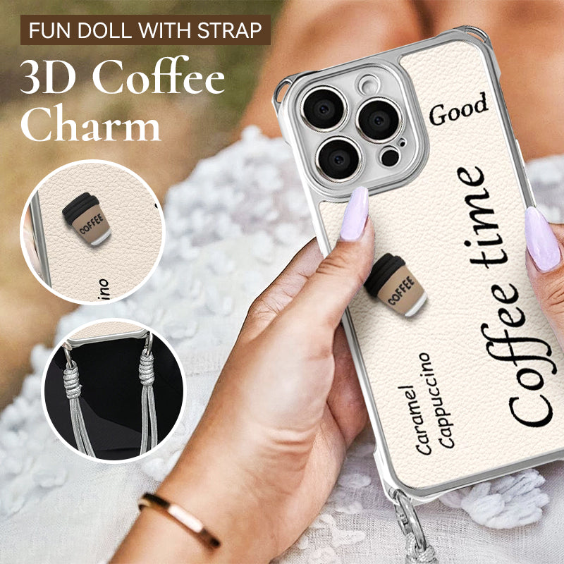 Coque de Téléphone Adorable avec Poupée 3D Café et Lanière