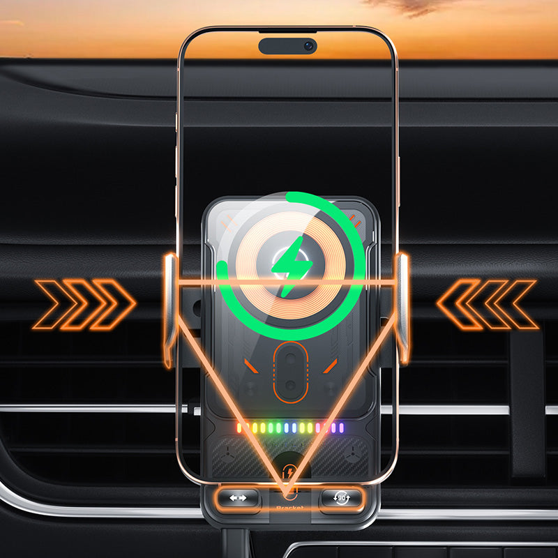 Support de téléphone rotatif intelligent et chargeur sans fil 2-en-1 pour voiture