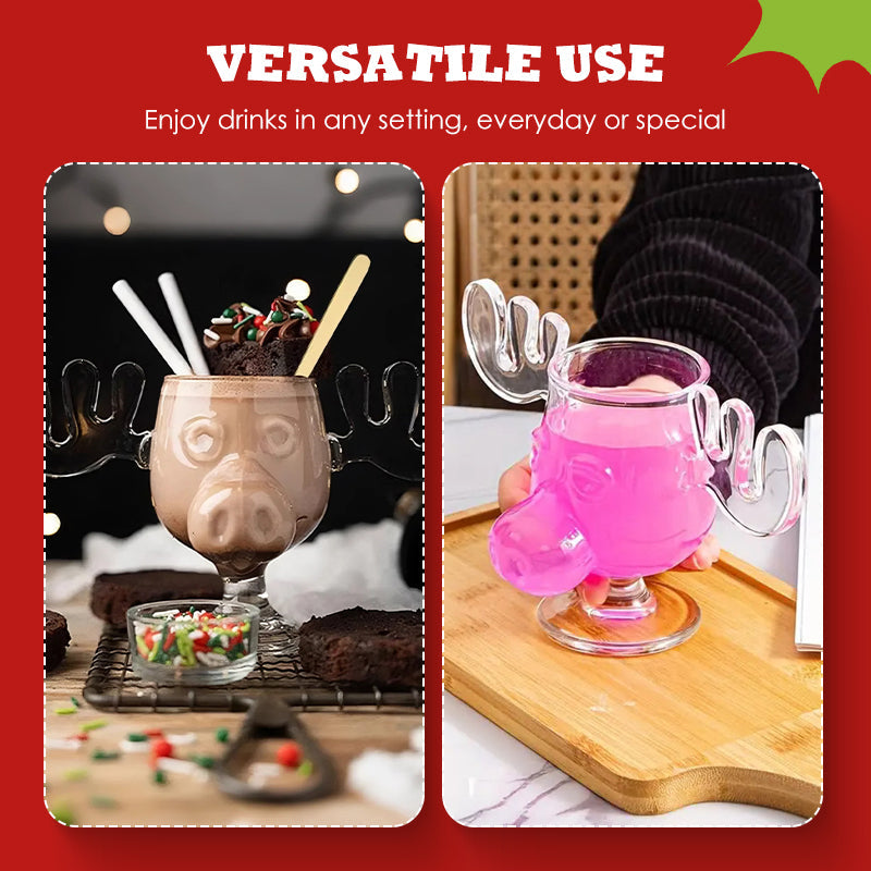 Tasse en verre unique en forme d'élan pour un Noël joyeux