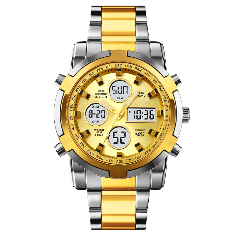 📢📢50% DE RÉDUCTION !! ⏰ Montre Analogique-Numérique Militaire habillée pour Hommes – 48mm, Multifonction & Bracelet en Acier Inoxydable ! 🕰️💪