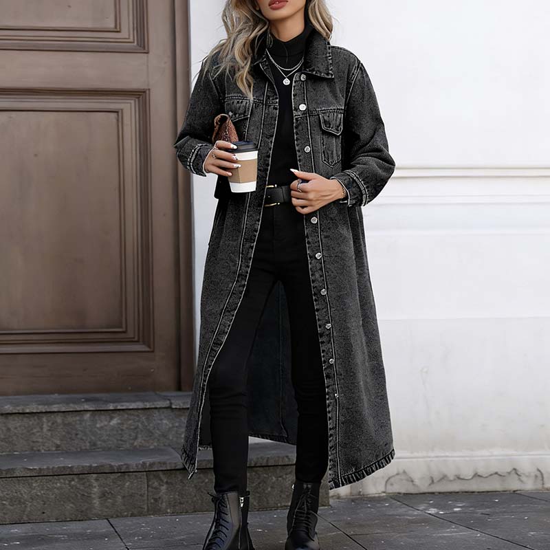 📢📢50 % de réduction !!⏰LIVRAISON GRATUITE⏰Manteau long en denim boutonné pour femme