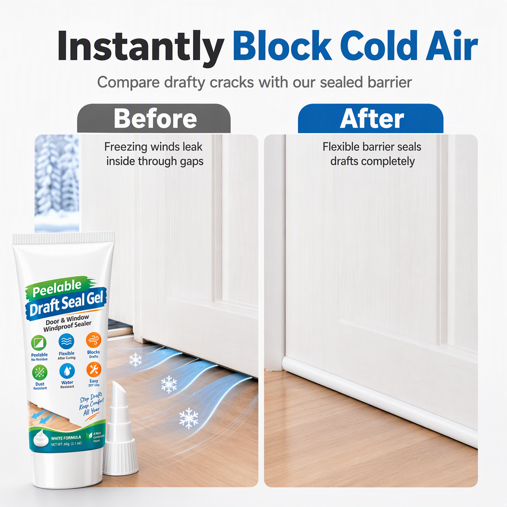 🚪50 % DE RÉDUCTION EN CE MOMENT ! Gel d'étanchéité pelable pour les interstices des portes et fenêtres – Joint d'étanchéité amovible coupe-vent, imperméable et anti-poussière pour l'isolation des interstices de la maison