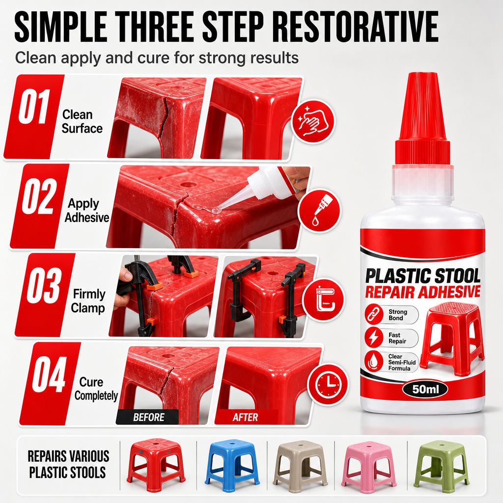 🔥Promotion à durée limitée : 50 % de réduction !🔥 Colle forte pour réparer les fissures des tabourets et bancs en plastique