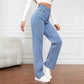 Jean délavé taille haute pour femme, pantalon en Denim polyvalent, jambe droite, Style décontracté