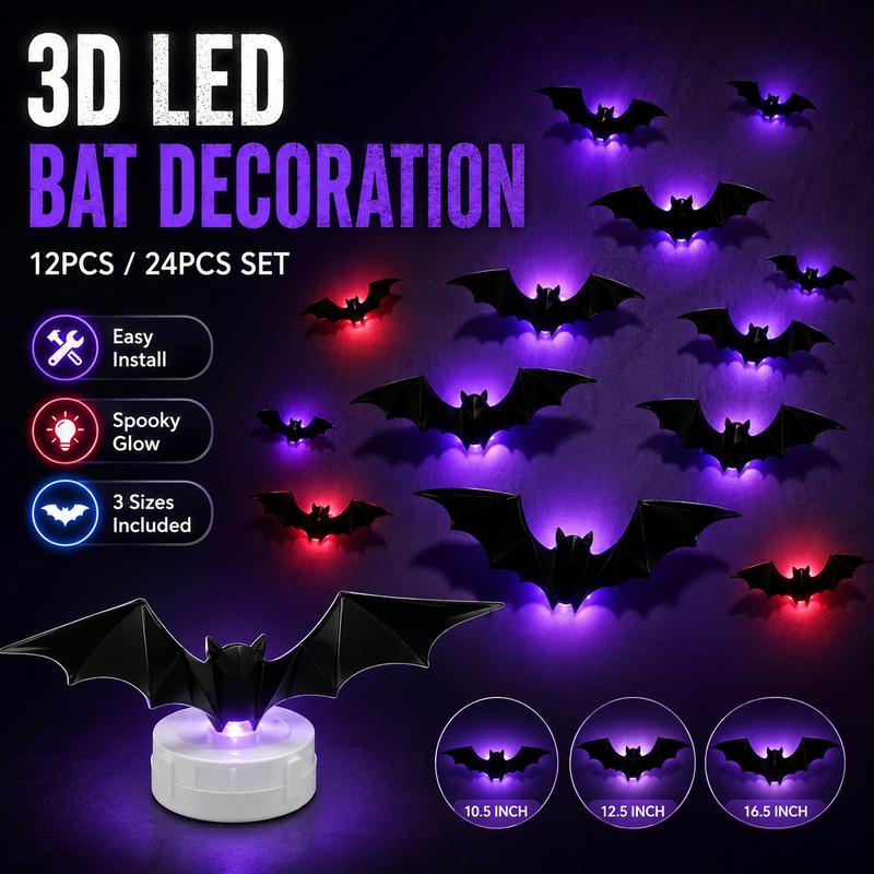 🦇50 % DE RÉDUCTION POUR UNE DURÉE LIMITÉE ! ⏰Décoration murale LED chauve-souris 3D pour Halloween 🦇