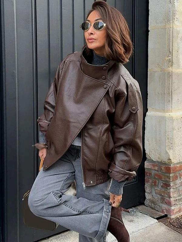 🖤 60% DE RÉDUCTION ! 🏍️ Veste Moto en Similicuir Noir – Style Audacieux, Coupe Surdimensionnée & Fermeture Éclair Argentée ✨