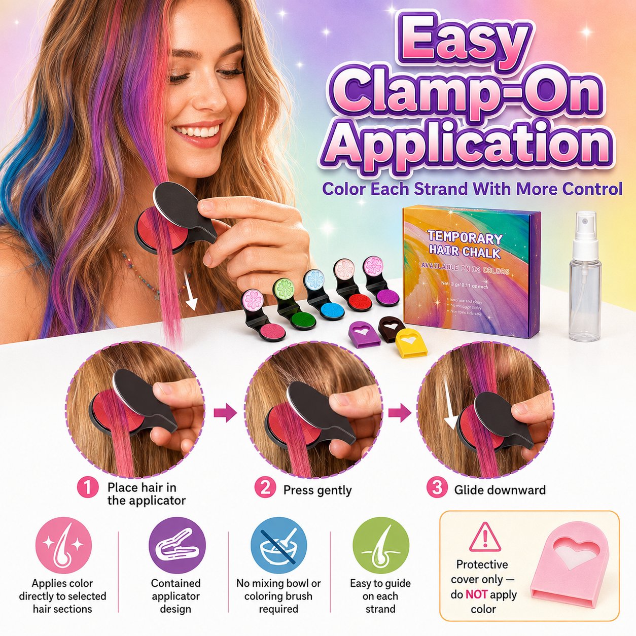 🎨 50% DE RÉDUCTION! ⚡ Kit craies capillaires – 12 couleurs, lavable & facile – Idéal pour fêtes ✨