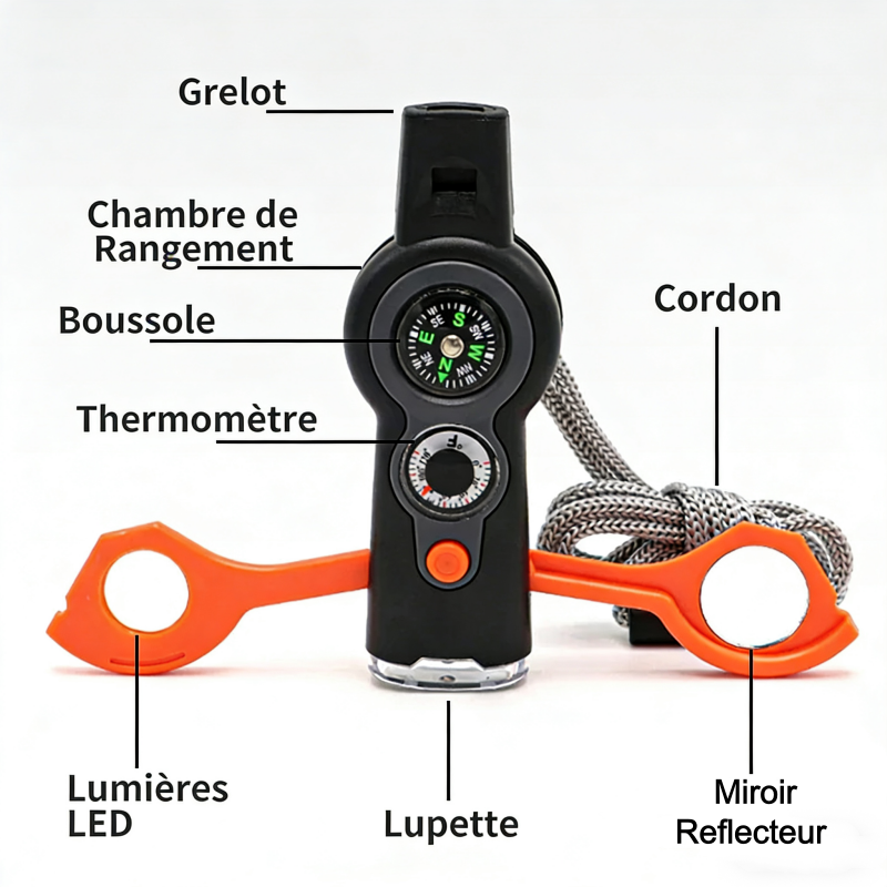 Sifflet de survie multifonctionnel 7 en 1 pour l'extérieur